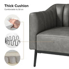 Fauteuil d'appoint en similicuir capitonné à fines nervures, bleu marine/gris/camel/marron/noir, pieds en métal, lot de 2