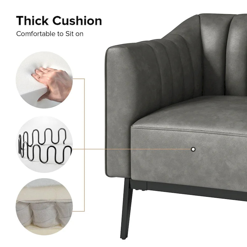 Fauteuil d'appoint en similicuir capitonné à fines nervures, bleu marine/gris/camel/marron/noir, pieds en métal, lot de 2