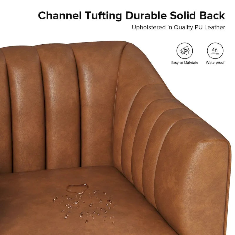Fauteuil d'appoint en similicuir capitonné à fines nervures, bleu marine/gris/camel/marron/noir, pieds en métal, lot de 2