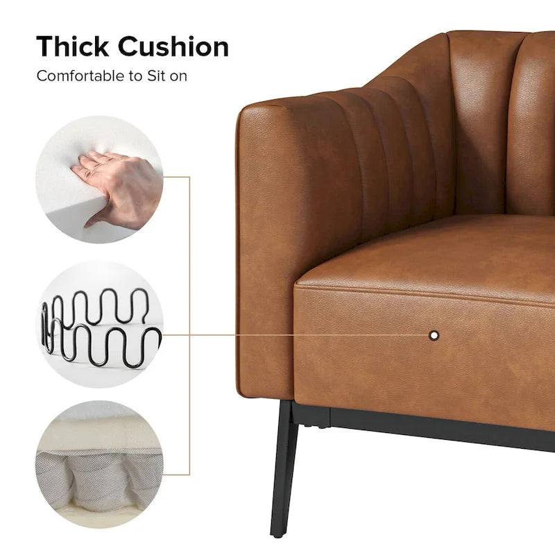 Fauteuil d'appoint en similicuir capitonné à fines nervures, bleu marine/gris/camel/marron/noir, pieds en métal, lot de 2