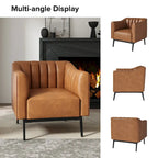 Fauteuil d'appoint en similicuir capitonné à fines nervures, bleu marine/gris/camel/marron/noir, pieds en métal, lot de 2