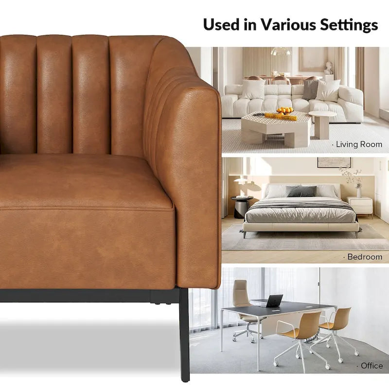 Fauteuil d'appoint en similicuir capitonné à fines nervures, bleu marine/gris/camel/marron/noir, pieds en métal, lot de 2