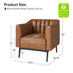 Fauteuil d'appoint en similicuir capitonné à fines nervures, bleu marine/gris/camel/marron/noir, pieds en métal, lot de 2