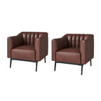 Fauteuil d'appoint en similicuir capitonné à fines nervures, bleu marine/gris/camel/marron/noir, pieds en métal, lot de 2