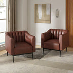Fauteuil d'appoint en similicuir capitonné à fines nervures, bleu marine/gris/camel/marron/noir, pieds en métal, lot de 2