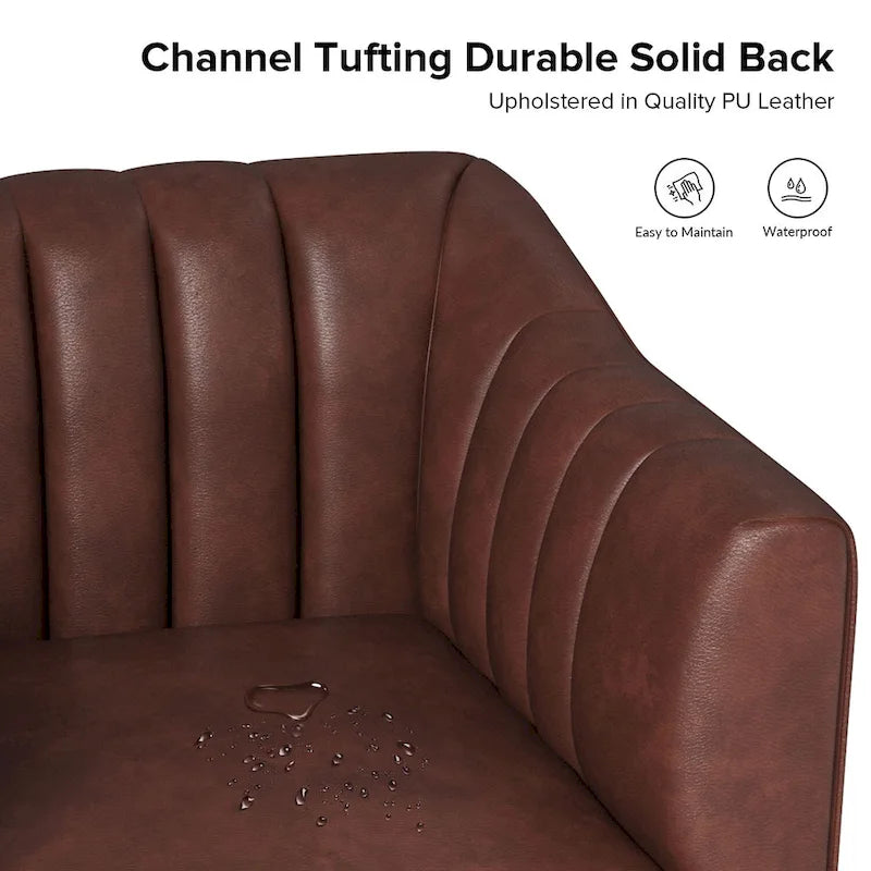 Fauteuil d'appoint en similicuir capitonné à fines nervures, bleu marine/gris/camel/marron/noir, pieds en métal, lot de 2