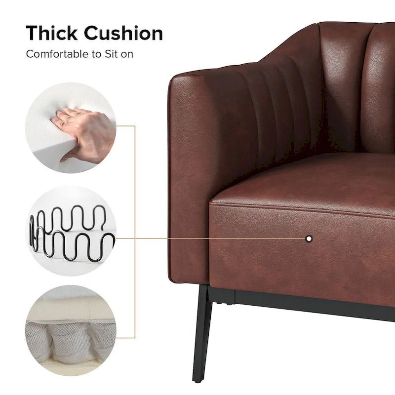 Fauteuil d'appoint en similicuir capitonné à fines nervures, bleu marine/gris/camel/marron/noir, pieds en métal, lot de 2