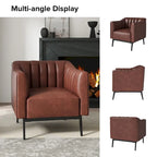Fauteuil d'appoint en similicuir capitonné à fines nervures, bleu marine/gris/camel/marron/noir, pieds en métal, lot de 2