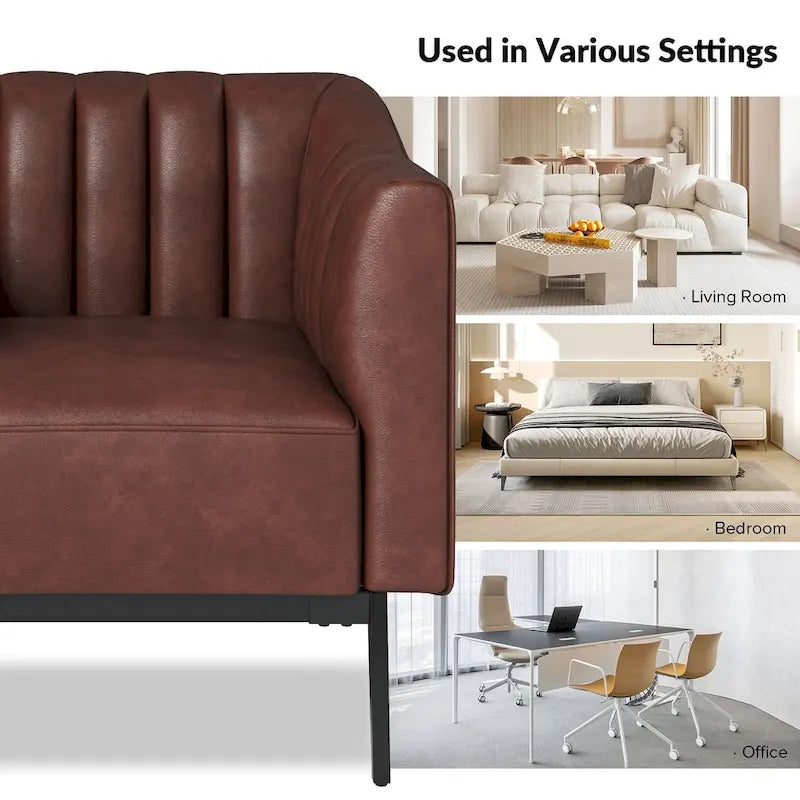 Fauteuil d'appoint en similicuir capitonné à fines nervures, bleu marine/gris/camel/marron/noir, pieds en métal, lot de 2