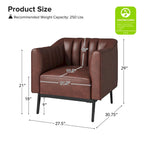 Fauteuil d'appoint en similicuir capitonné à fines nervures, bleu marine/gris/camel/marron/noir, pieds en métal, lot de 2