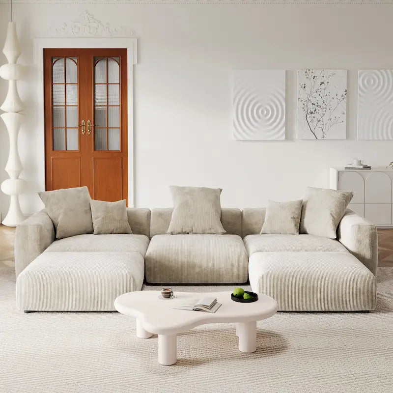 Canapé modulaire en velours côtelé en forme de U de 359,99 cm, grand canapé confortable