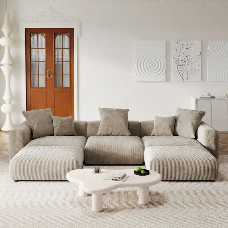 Canapé modulaire en velours côtelé en forme de U de 359,99 cm, grand canapé confortable