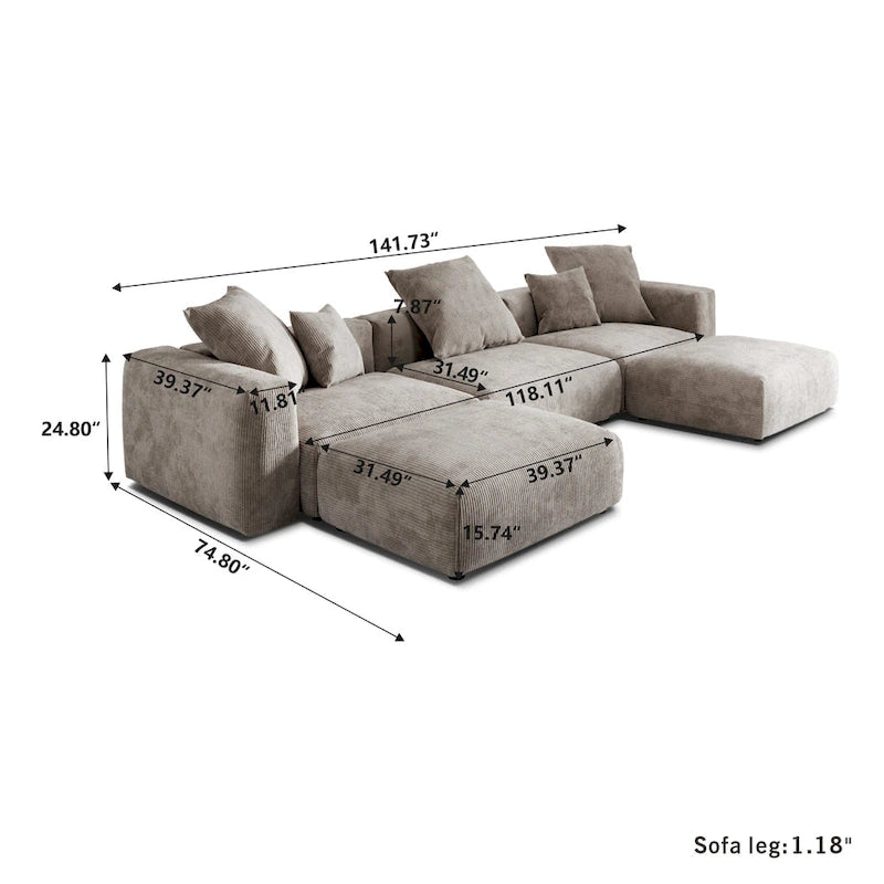 Canapé modulaire en velours côtelé en forme de U de 359,99 cm, grand canapé confortable