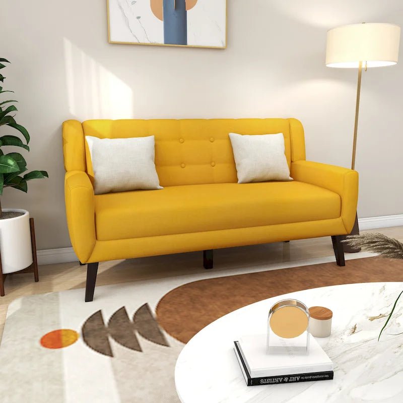Ensemble causeuse et fauteuil 3 pièces en lin capitonné, beige/gris/jaune/bleu/blanc/bleu clair, 3 places et plus