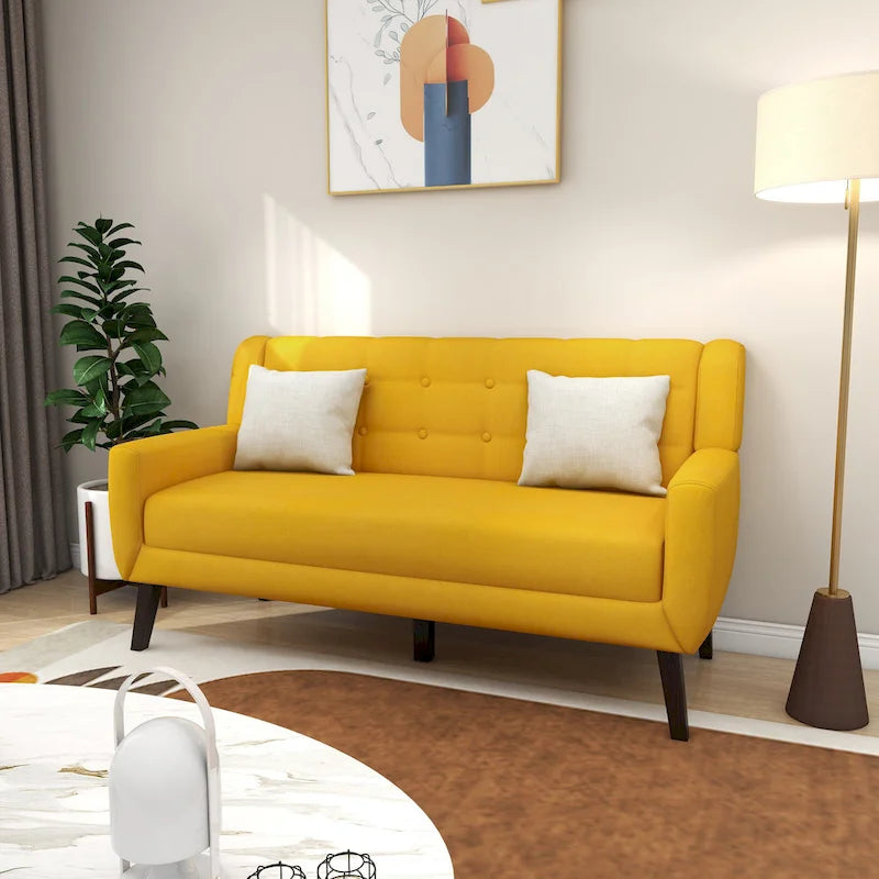 Ensemble causeuse et fauteuil 3 pièces en lin capitonné, beige/gris/jaune/bleu/blanc/bleu clair, 3 places et plus