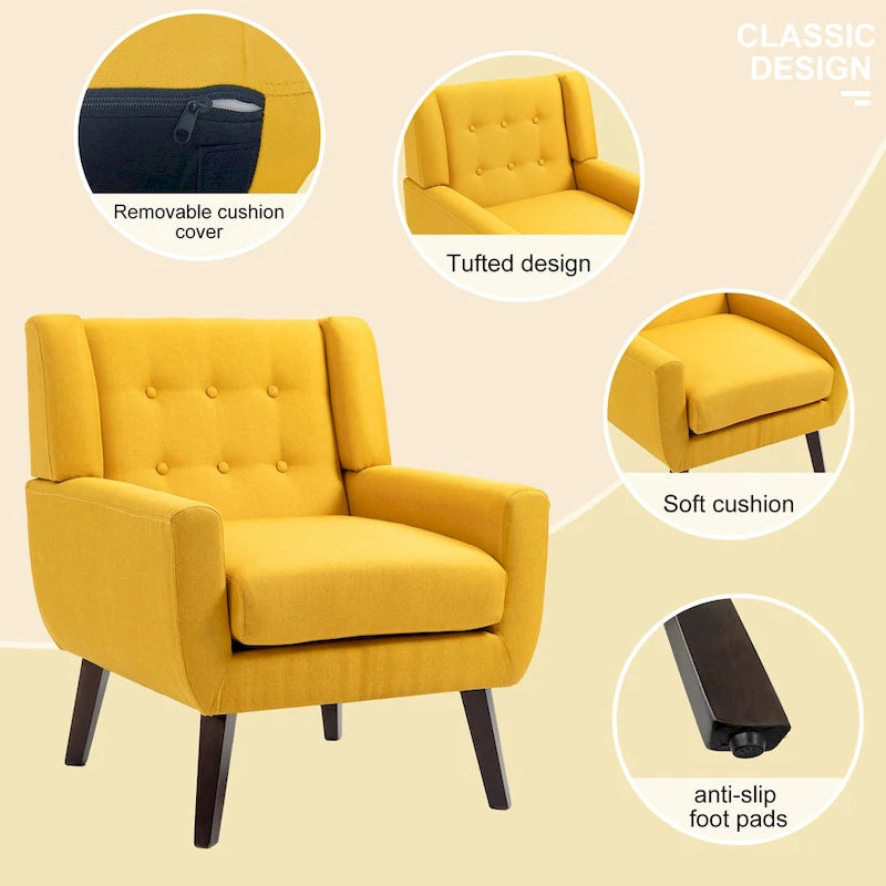 Ensemble causeuse et fauteuil 3 pièces en lin capitonné, beige/gris/jaune/bleu/blanc/bleu clair, 3 places et plus
