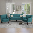 Ensemble causeuse et fauteuil 3 pièces en lin capitonné, beige/gris/jaune/bleu/blanc/bleu clair, 3 places et plus