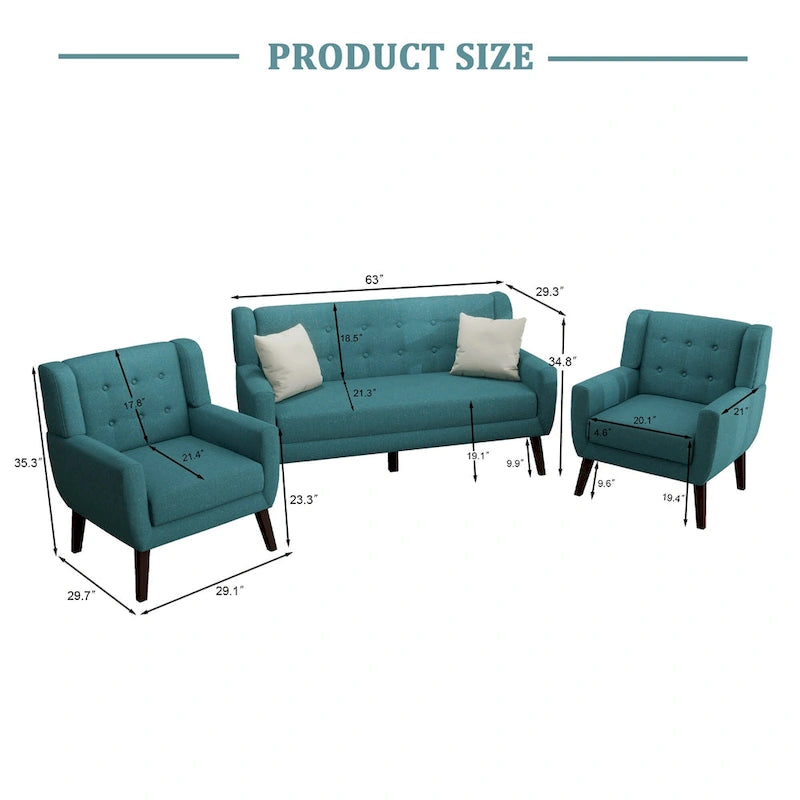 Ensemble causeuse et fauteuil 3 pièces en lin capitonné, beige/gris/jaune/bleu/blanc/bleu clair, 3 places et plus