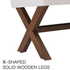 Banc d'entrée capitonné, Polyester, Pieds en bois en X, 89,9 cm L, 136 kg, 1-2 places, Gris/Blanc/Beige