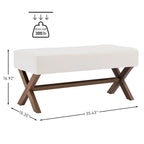 Banc d'entrée capitonné, Polyester, Pieds en bois en X, 89,9 cm L, 136 kg, 1-2 places, Gris/Blanc/Beige