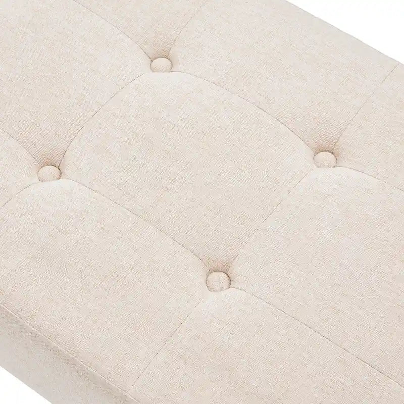 Banc d'entrée capitonné, Polyester, Pieds en bois en X, 89,9 cm L, 136 kg, 1-2 places, Gris/Blanc/Beige