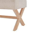 Banc d'entrée capitonné, Polyester, Pieds en bois en X, 89,9 cm L, 136 kg, 1-2 places, Gris/Blanc/Beige