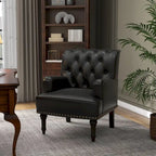Fauteuil d'appoint en similicuir capitonné, noir/marron/beige, clous décoratifs, 1 place