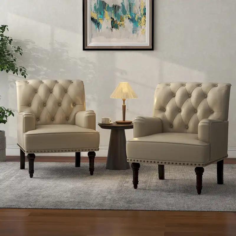 Fauteuil d'appoint en similicuir capitonné, noir/marron/beige, clous décoratifs, 1 place