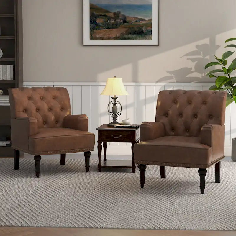 Fauteuil d'appoint en similicuir capitonné, noir/marron/beige, clous décoratifs, 1 place