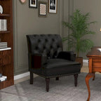 Fauteuil d'appoint en similicuir capitonné, noir/marron/beige, clous décoratifs, 1 place