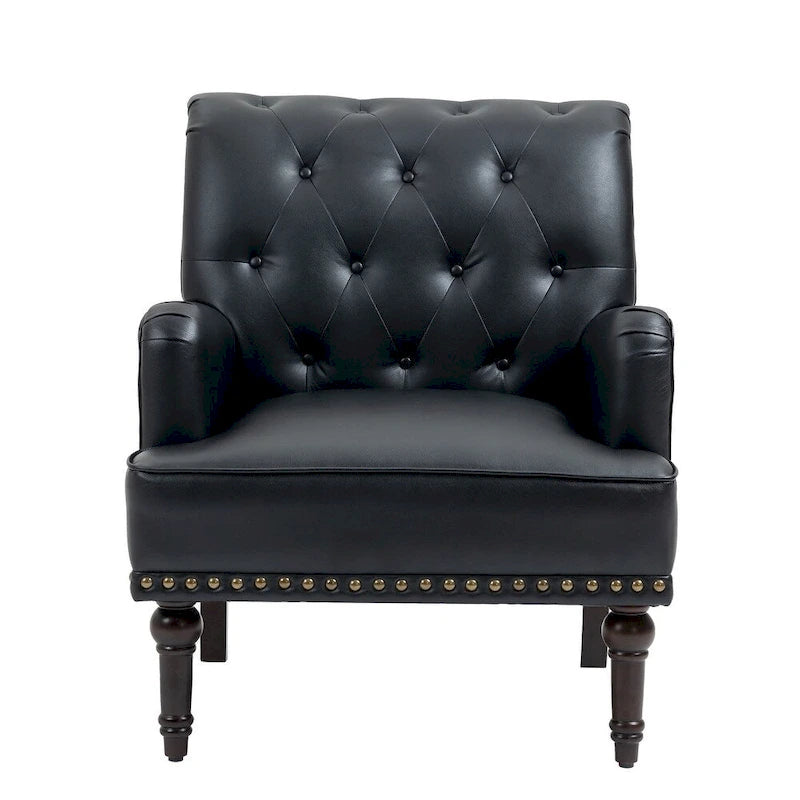 Fauteuil d'appoint en similicuir capitonné, noir/marron/beige, clous décoratifs, 1 place