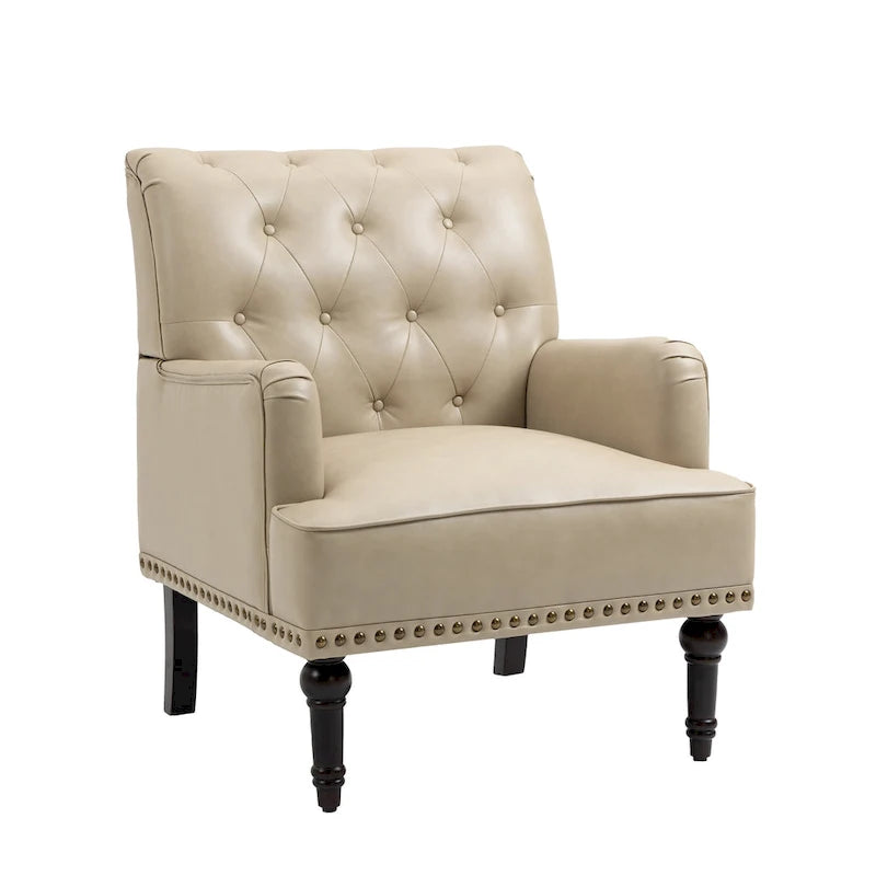 Fauteuil d'appoint en similicuir capitonné, noir/marron/beige, clous décoratifs, 1 place