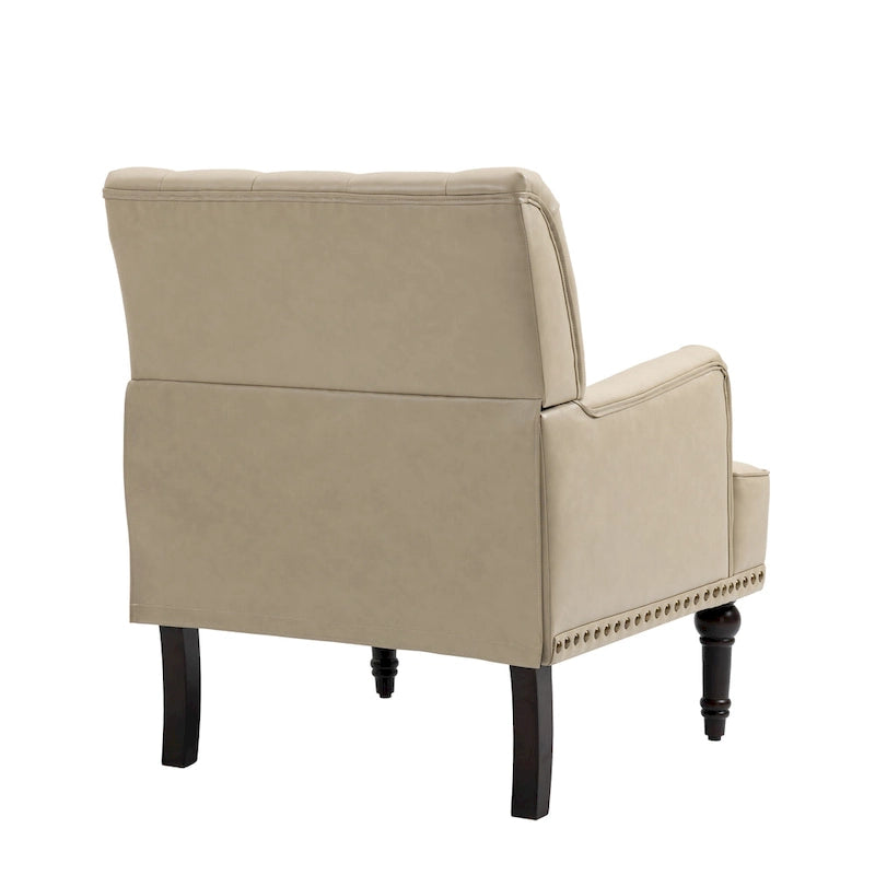 Fauteuil d'appoint en similicuir capitonné, noir/marron/beige, clous décoratifs, 1 place