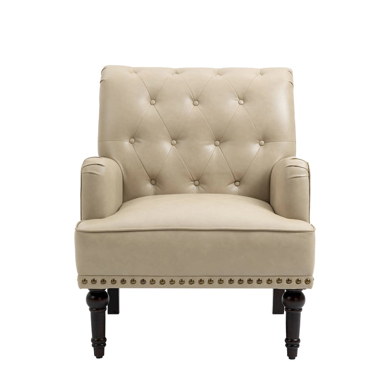 Fauteuil d'appoint en similicuir capitonné, noir/marron/beige, clous décoratifs, 1 place