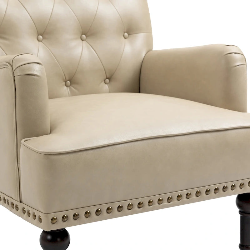 Fauteuil d'appoint en similicuir capitonné, noir/marron/beige, clous décoratifs, 1 place