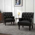 Fauteuil d'appoint en similicuir capitonné, noir/marron/beige, clous décoratifs, 1 place