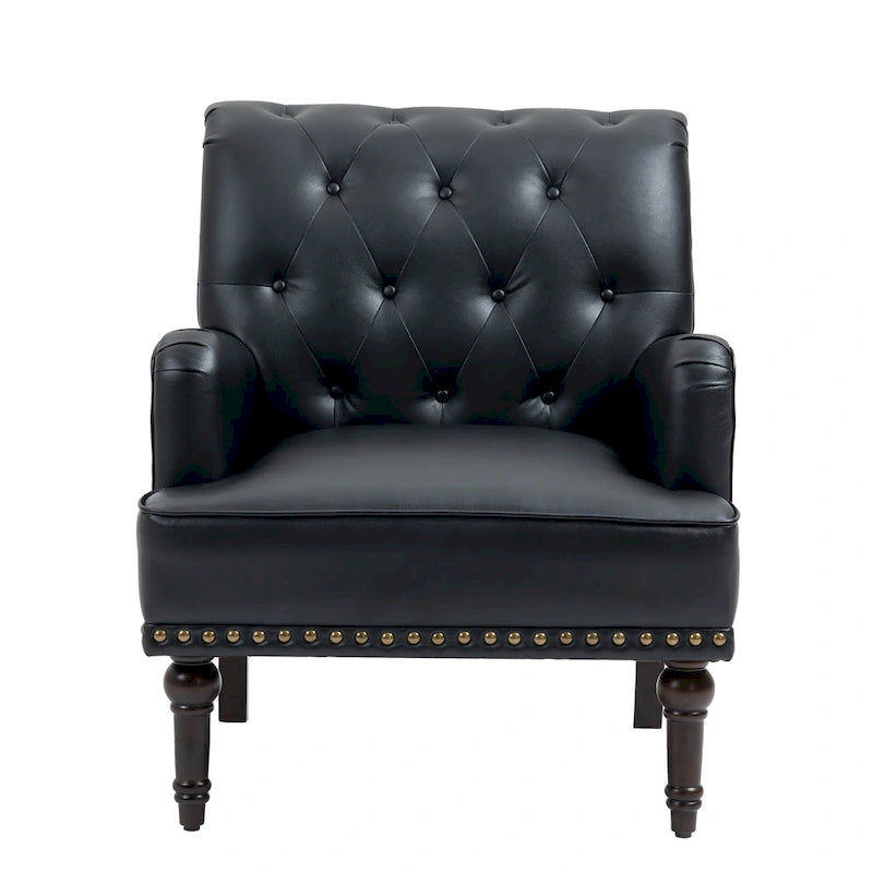Fauteuil d'appoint en similicuir capitonné, noir/marron/beige, clous décoratifs, 1 place