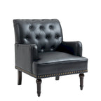 Fauteuil d'appoint en similicuir capitonné, noir/marron/beige, clous décoratifs, 1 place