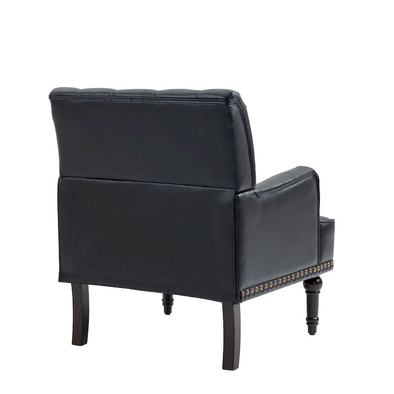 Fauteuil d'appoint en similicuir capitonné, noir/marron/beige, clous décoratifs, 1 place
