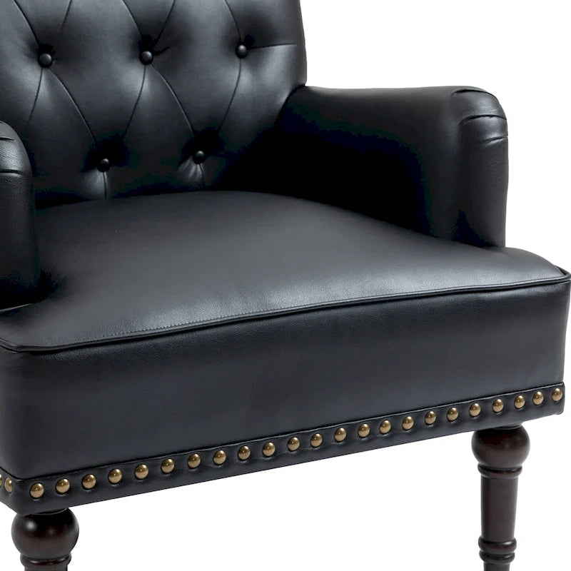 Fauteuil d'appoint en similicuir capitonné, noir/marron/beige, clous décoratifs, 1 place