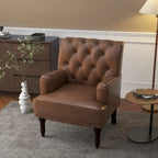 Fauteuil d'appoint en similicuir capitonné, noir/marron/beige, clous décoratifs, 1 place