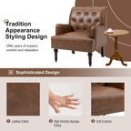 Fauteuil d'appoint en similicuir capitonné, noir/marron/beige, clous décoratifs, 1 place