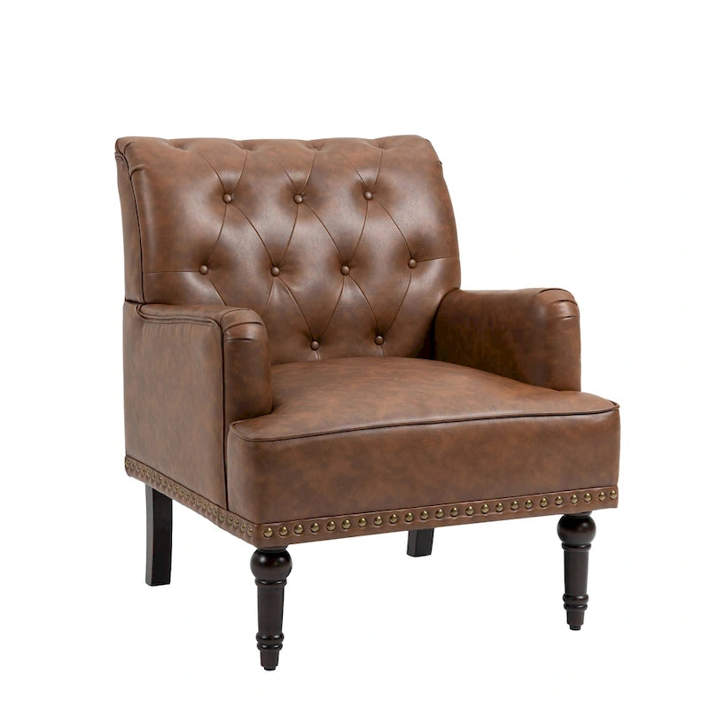 Fauteuil d'appoint en similicuir capitonné, noir/marron/beige, clous décoratifs, 1 place