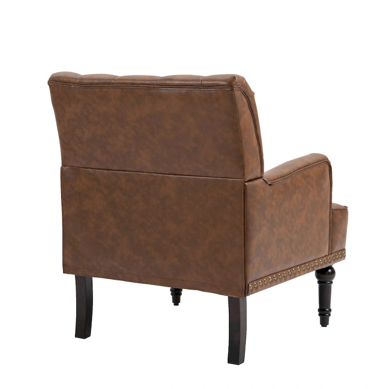 Fauteuil d'appoint en similicuir capitonné, noir/marron/beige, clous décoratifs, 1 place