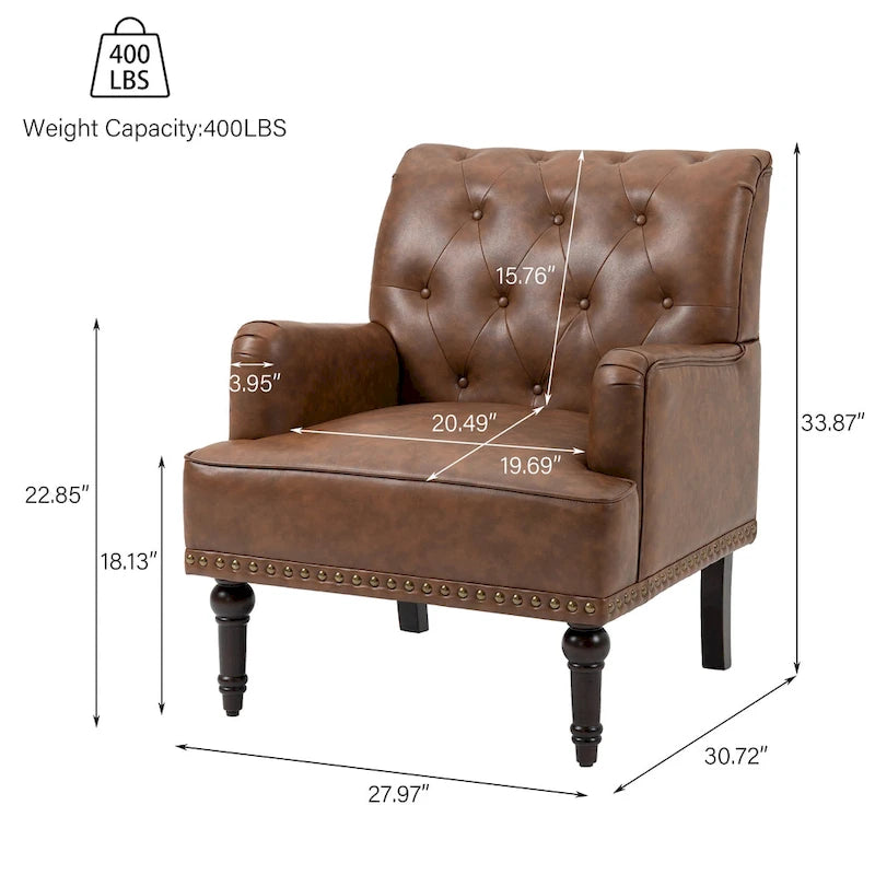 Fauteuil d'appoint en similicuir capitonné, noir/marron/beige, clous décoratifs, 1 place
