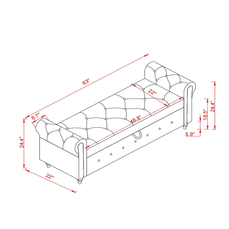 Banc de lit en tissu avec rangement 63