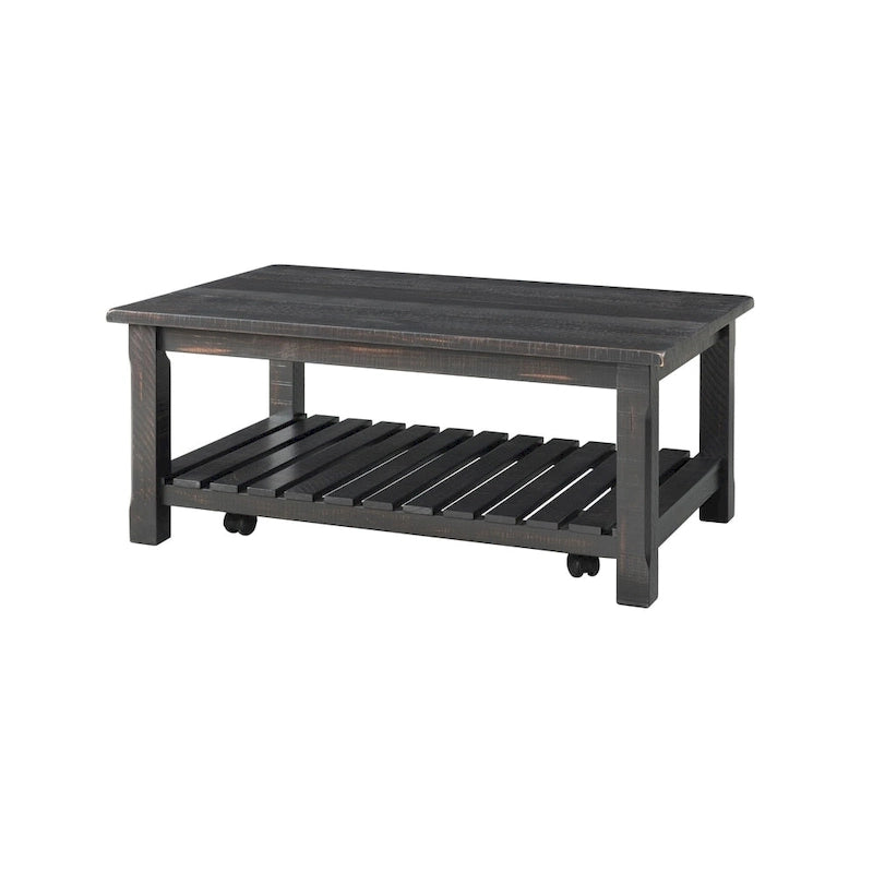 Table basse de ferme avec étagère inférieure, gris/expresso/blanc/noir/miel, bois de pin