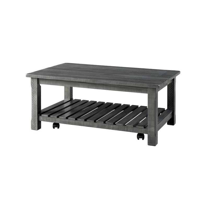 Table basse de ferme avec étagère inférieure, gris/expresso/blanc/noir/miel, bois de pin