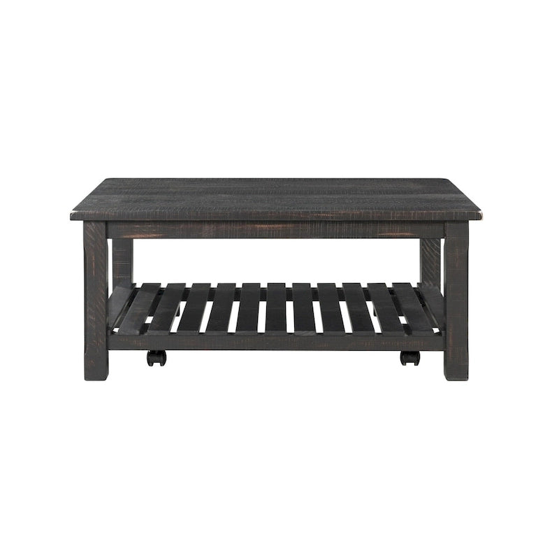 Table basse de ferme avec étagère inférieure, gris/expresso/blanc/noir/miel, bois de pin