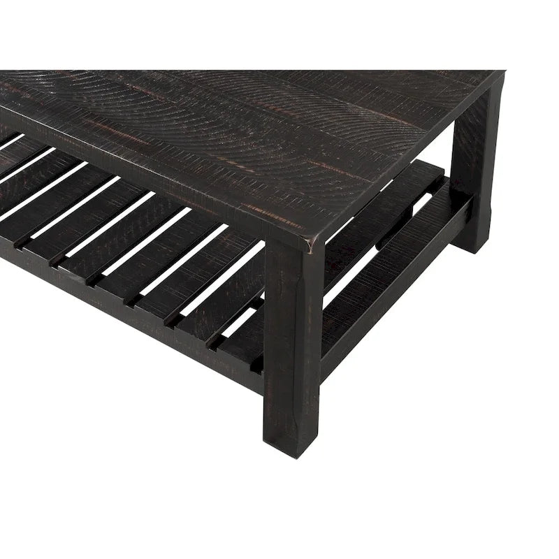 Table basse de ferme avec étagère inférieure, gris/expresso/blanc/noir/miel, bois de pin